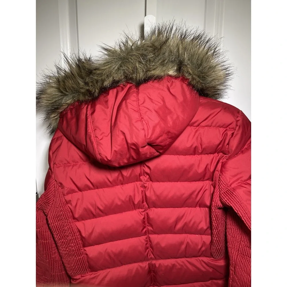 Michael Kors Red Women's‎ Coat Size Medium Faux Fur Hood Puffer Jacket EUC